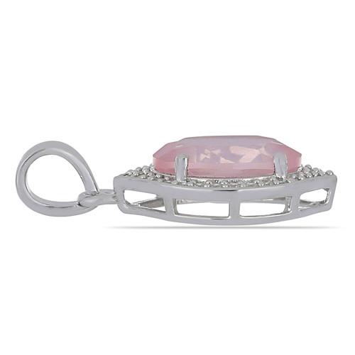 BUY NATURAL ROSE QUARTZ GEMSTONE HALO PENDANT IN 925 SILVER